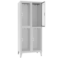 Szafki BHP - Szafka z czterema schowkami pleksi i wieszakami MSUS 422 na nóżkach - miniaturka - grafika 1