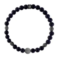 Bransoletki - Bransoletka czarny matowy onyks z szarą pastylką charmsem. - miniaturka - grafika 1