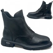 Botki damskie - Botki Damskie 37 Skórzane Wysokie Eleganckie Czarne z Zamkiem Barski - miniaturka - grafika 1