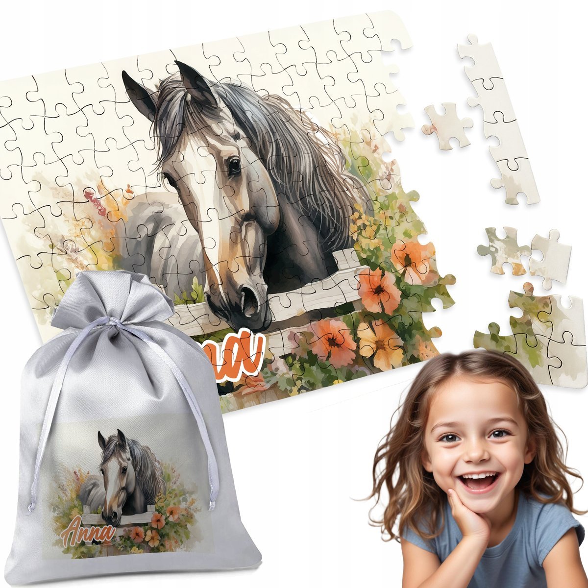 PUZZLE 96 el. SŁODKIE KONIE - IDEALNY PREZENT NA ŚWIĘTA DZIECKA SZKOŁY IMIĘ