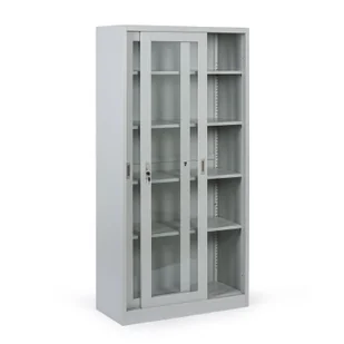 Metalowa szafka z półkami i szklanymi przesuwanymi drzwiami, zdemontowana, 900 x 1850 x 400 mm - Szafki biurowe - miniaturka - grafika 1