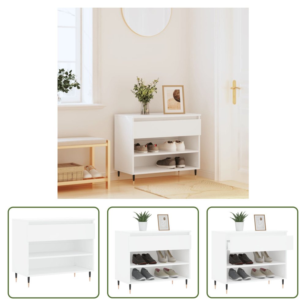 The Living Store Stojak na buty Biały 70x36x60 cm Materiał drewnopochodny