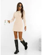 Sukienki - Sweterkowa mini sukienka NOVALIA - beżowa - miniaturka - grafika 1