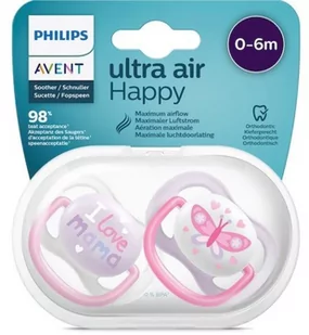 Smoczki Avent Ultra Air Happy Soother 0-6 Months Girl 2 szt - Smoczki uspokajające - miniaturka - grafika 1
