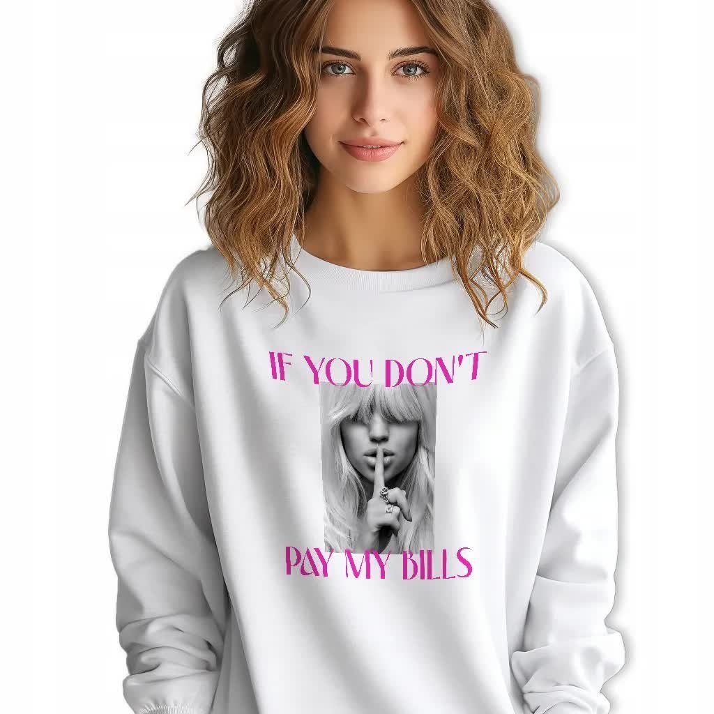 BIAŁA BLUZA Damska Dresowa PAY MY BILLS Zabawne Wzory Roz M