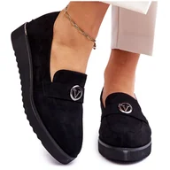 Mokasyny damskie - Vinceza Damskie Zamszowe Mokasyny Na Niskim Koturnie Czarne Synthia - miniaturka - grafika 1