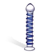 Sztuczne penisy - Glas Cottelli Collection Plus Blue Spiral Glass Dildo GL017A - miniaturka - grafika 1