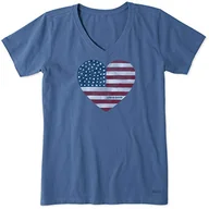 Koszulki i topy damskie - Life Is Good Damska koszulka Crusher Vee akwarela flaga kruszarka zwierzę grafika dekolt w serek T-shirt Flaga vintage niebieska S - miniaturka - grafika 1