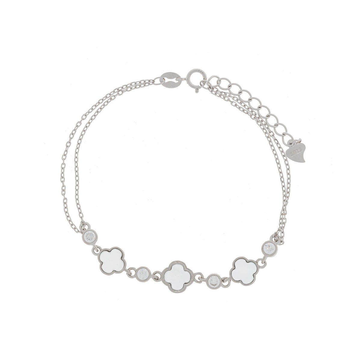 Srebrna bransoletka damska 925 Koniczynka masa perłowa