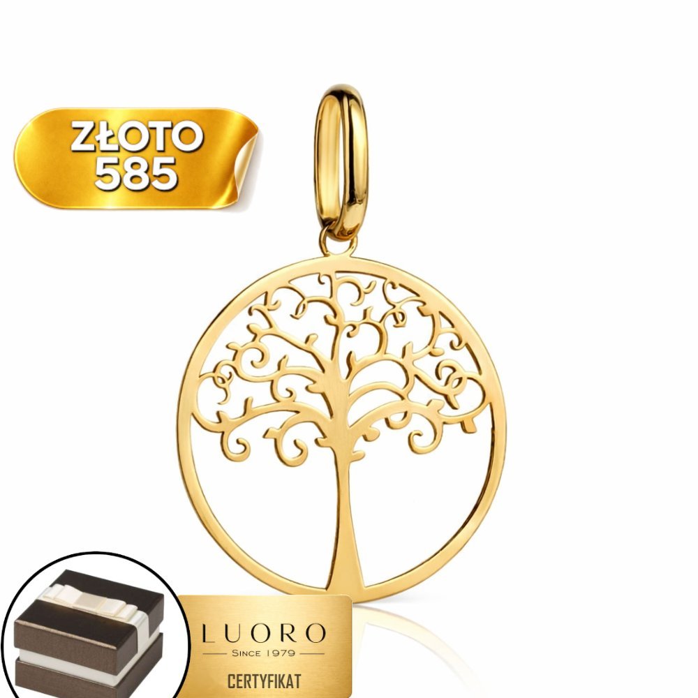 ZAWIESZKA ZŁOTA 585 14K DRZEWKO SZCZĘŚCIA KOŁO 26 MM ŻÓŁTE ZŁOTO