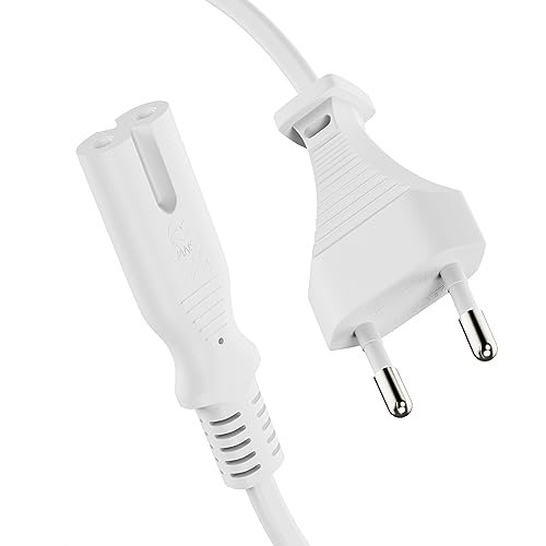 ETEC Kabel zasilający euro, prosta wtyczka euro do prostego gniazda C7 IEC, kabel sieciowy do urządzeń domowych, 1,50 m, biały