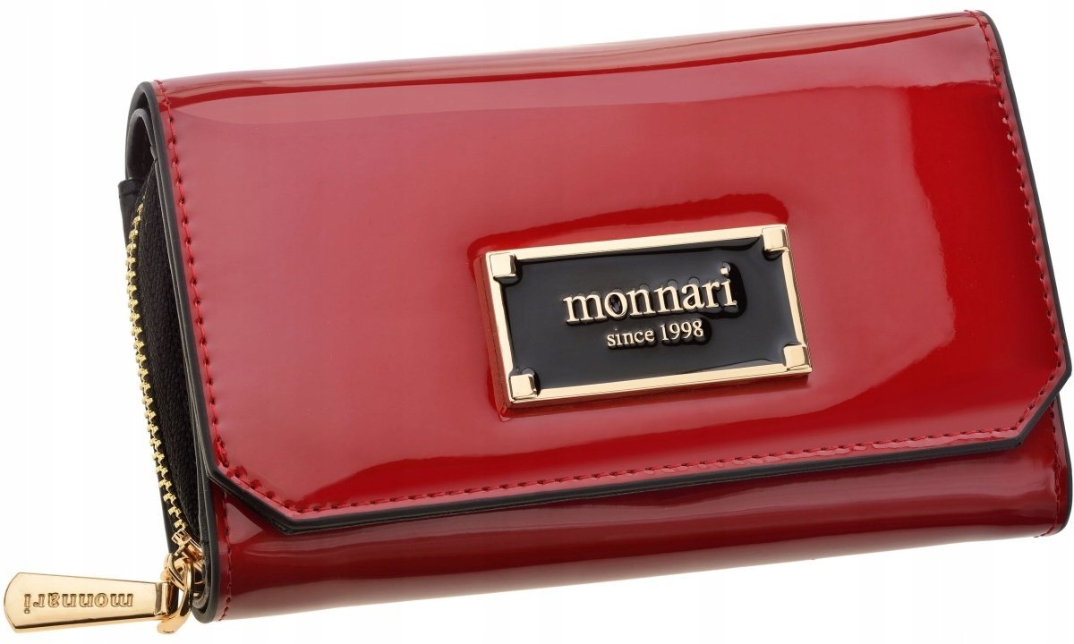 Portfel Damski Z Klapą Monnari Elegancki Lakierowany Czerwony Na Prezent