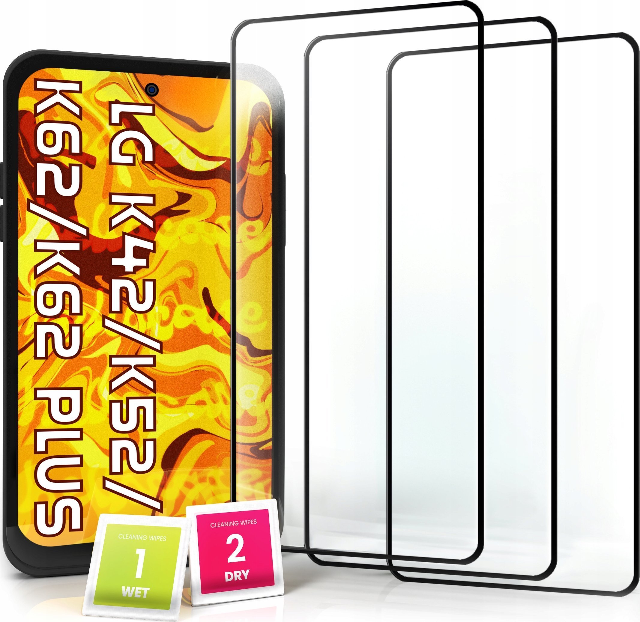 Hello Case 3-pak SZKŁO HARTOWANE DO LG K42 / K52 / K62 /K62 na cały ekran 9H ochronne