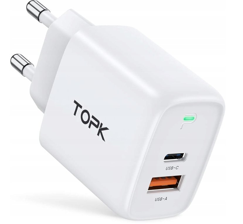 TOPK Ładowarka USB-C 20W 2 porty, Power Delivery 3.0 + Quick Charge 3.0/2.0