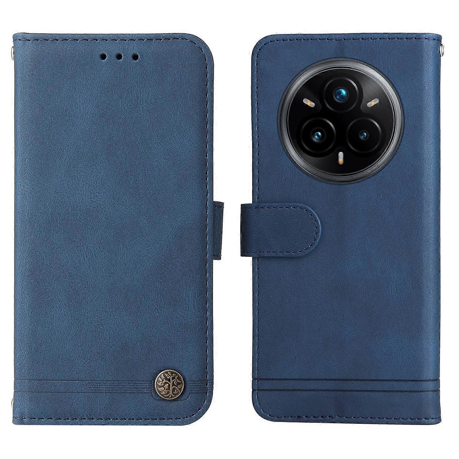 Dla Realme 14 Pro 5G Etui Portfel Skin Touch Skórzany pokrowiec na telefon Drzewo Wzór Hardware - Niebieski Wielobarwny Blue