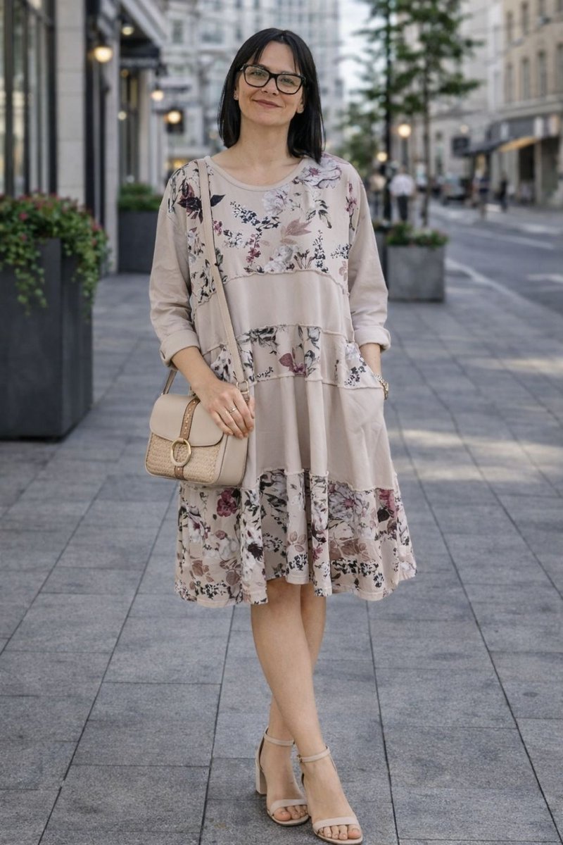 Sukienka damska Włoska oversize beżowa w kwiaty bawełniana Uni