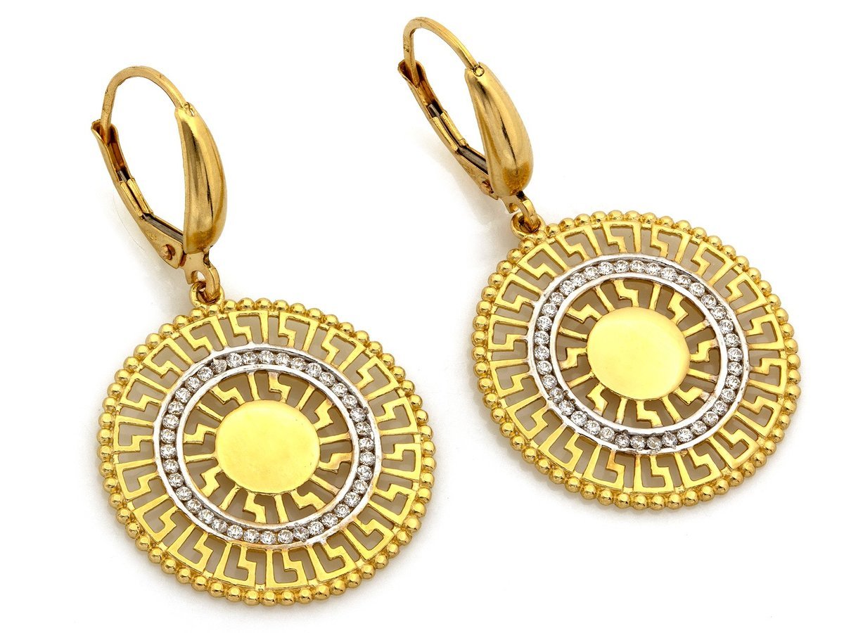 Kolczyki złote 585 wiszące ażurowe z wzorem greckim 5.46g