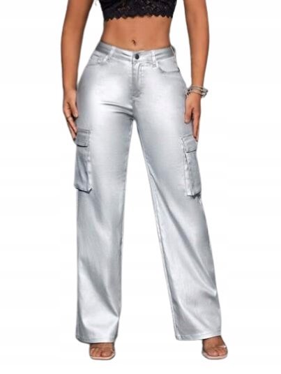 SHEIN SPODNIE DAMSKIE METALICZNE BOJÓWKI 30/32 ŁGN