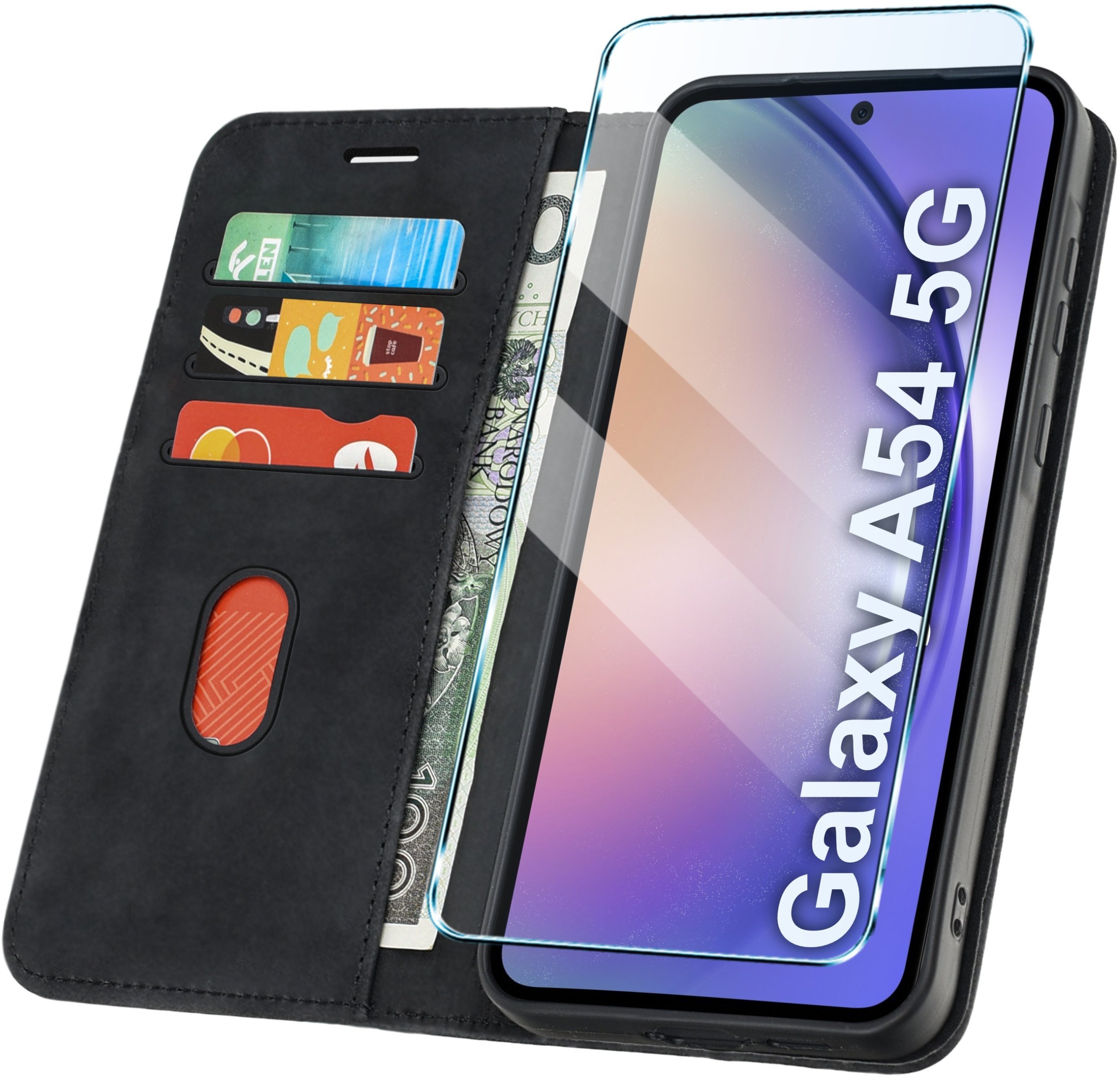 ETUI Z KLAPKĄ do Samsung A54 5G Zamykane, Magnetyczne Kabura + Szkło