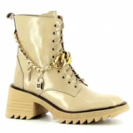 Botki damskie - Beżowe lakierowane trzewiki damskie na grubej podeszwie CARINII - Carinii - miniaturka - grafika 1