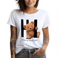 Zestawy upominkowe - Koszulka Damska T-Shirt Biały S Pluszowy Miś Teddy Słodkie Wiele Wzorów - miniaturka - grafika 1