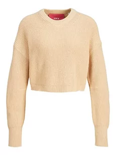 JACK & JONES Women's JJXX JXCARLOTA LS Twist Cropped CN Knit sweter damski, beżowy, L - Swetry damskie - miniaturka - grafika 1