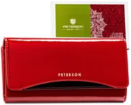 Portfele - Skórzany damski portfel Peterson lakierowany na karty ochrona RFID STOP pojemna portmonetka na suwak, czerwony - miniaturka - grafika 1