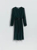Sukienki - Reserved - Plisowana sukienka z paskiem - morski - miniaturka - grafika 1