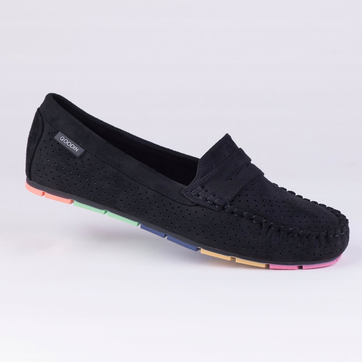 Mokasyny damskie GOODIN GD-FL679 skóra eko zamsz ażurek czarny 36