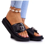 Klapki i japonki damskie - Klasyczne Klapki Ze Sprzączką Big Star JJ274A307 Czarne - miniaturka - grafika 1