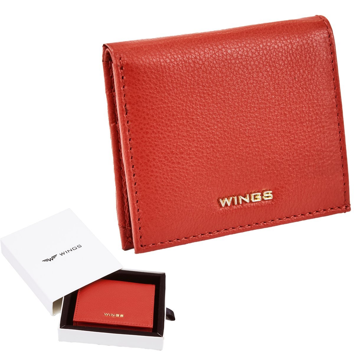 Portfel damski WINGS skóra naturalna mały 10x9 cm zatrzask bilon czerwony