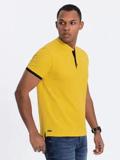 Koszulki męskie - Męska koszulka polo bez kołnierzyka - żółta V9 OM-TSCT-0156 - grafika 1