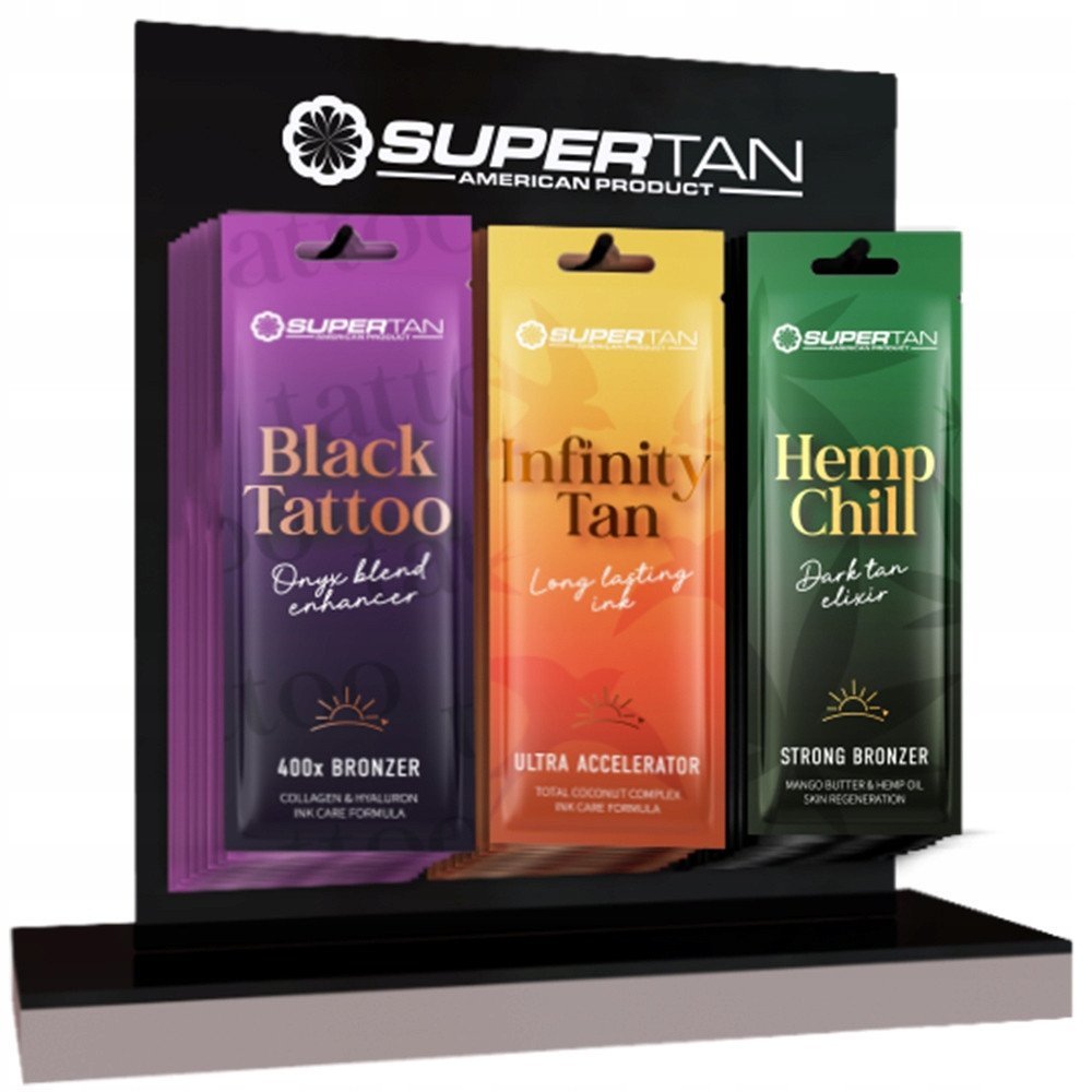 SuperTan Stojak Ekspozytor do produktów CZARNY PLEXI 3 HACZYKI Sunrise