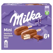 Lody i desery lodowe - Milka Mini Lody waniliowe z kawałkami polewy z czekoladą mleczną 300 ml (6 sztuk) - miniaturka - grafika 1