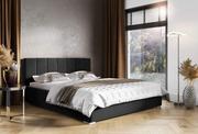 Łóżka - Łóżko tapicerowane pikowane Ledo 160x200 Czarne Metalowy Stelaż - miniaturka - grafika 1