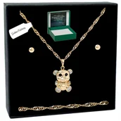 Zestawy biżuterii dla kobiet - ZŁOTY KOMPLET BIŻUTERII STAL CHIRURGICZNA MISIEK Z CYRKONIAMI+KOLCZYKI 45cm - miniaturka - grafika 1