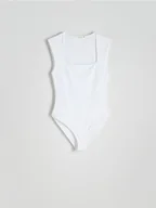 Koszulki i topy damskie - Reserved - Body z dekoltem karo - biały - miniaturka - grafika 1