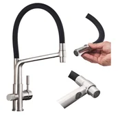 Baterie kuchenne - Bateria Kuchenna Trójdrożna z Obrotową Wyciąganą Wyjmowaną Elastyczną Wylewką Kran Do Kuchni Srebrna Matowa z Dodatkową Wylewką WODA FILTROWANA - IN.. - miniaturka - grafika 1