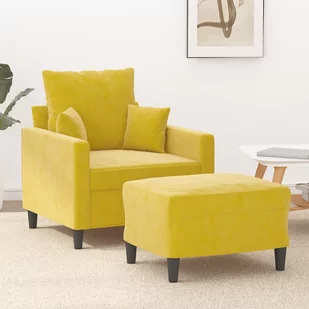 vidaXL Fotel z podnóżkiem, żółty, 60 cm, aksamit - Fotele - miniaturka - grafika 1