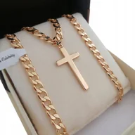 Łańcuszki - ZŁOTY ŁAŃCUSZEK PANCERKA+KRZYŻ 60CM 18K - miniaturka - grafika 1