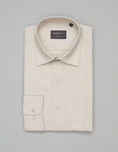 koszula flumeri 00510 długi rękaw beżowy slim fit - Koszule męskie - miniaturka - grafika 1