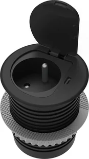 Orno Gniazdo meblowe ?6cm wpuszczane w blat z pokrywką, ładowarką USB i przewodem 1,9m, 1x2P+Z French, 1xUSB typ C; 20W, czarne - Gniazdka elektryczne - miniaturka - grafika 1