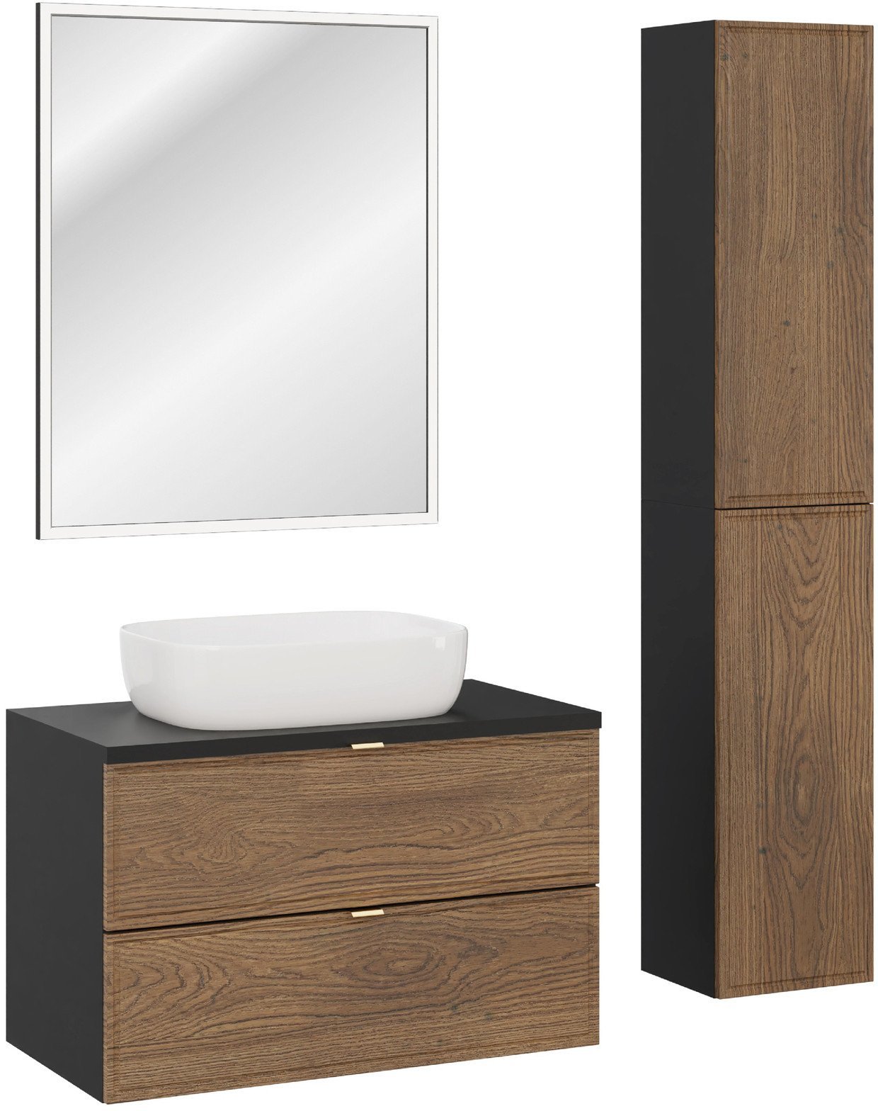 Zestaw meblowy 80cm z blatem, umywalką nablatową Smile, półsłupkami i lustrem LED