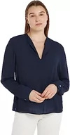 Bluzki damskie - Tommy Hilfiger Wiskoza Krepa Dekolt W Szpic Bluzka LS Desert Sky, Pustynne niebo, 68 - miniaturka - grafika 1
