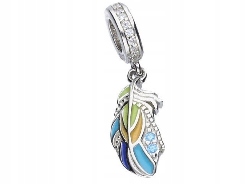 Srebrna zawieszka 925 bead kolorowe piórka 2,44g idealna na prezent modna