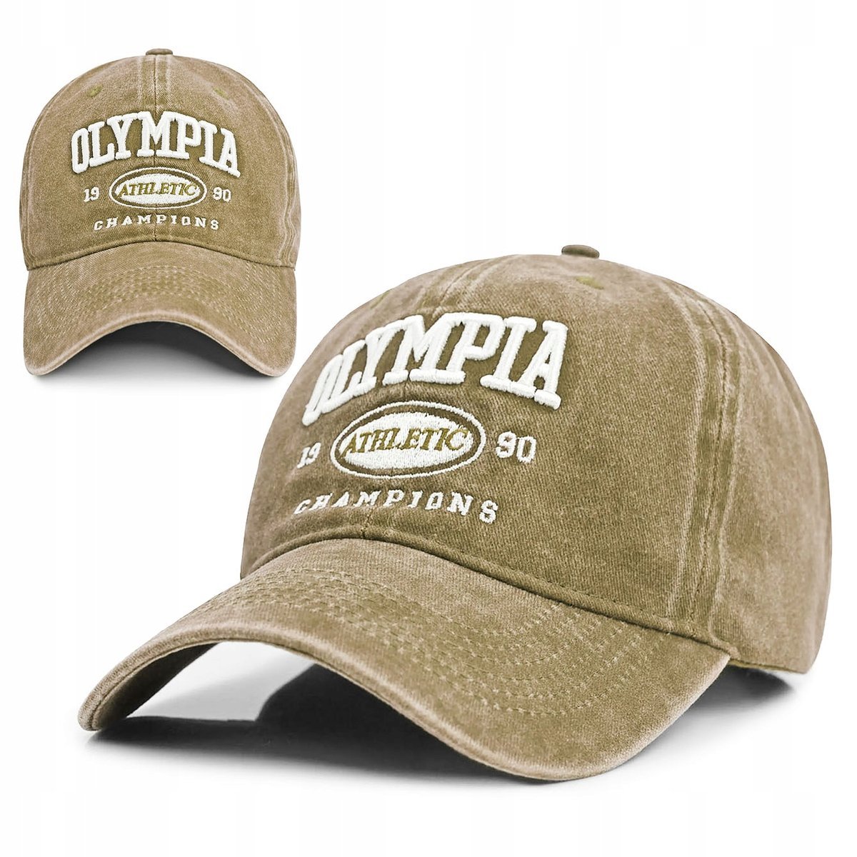 Czapka z daszkiem OLYMPIA bejsbolówka vintage BEŻOWA bawełniana