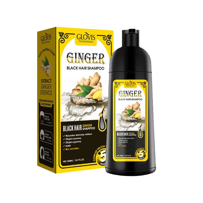 Glovis Dye Shampoo Ginger 500ml - Imbirowy Szampon Koloryzujący Farba bez Amoniaku Odsiwiacz Czarne Włosy