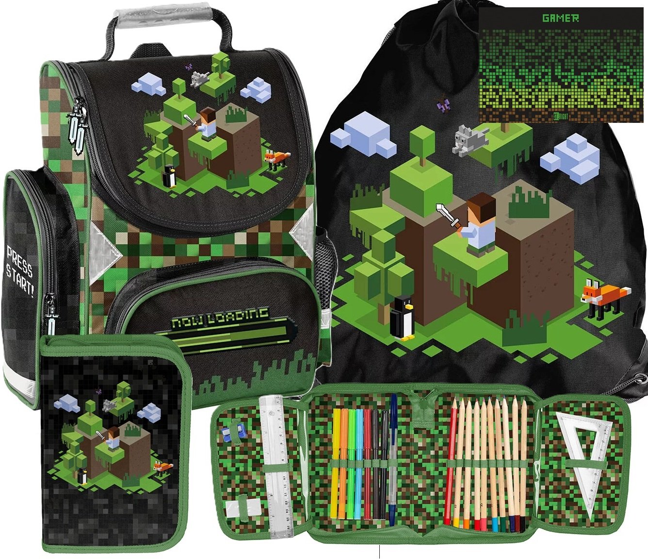 Tornister Dla Chłopca Plecak Szkolny Minecraft Klasa 1-3 Komplet Zestaw XXL