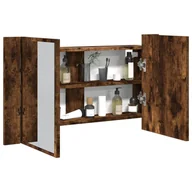Szafki łazienkowe - vidaXL Szafka łazienkowa z lustrem i LED, opalany dąb, 80x12x45, akryl - miniaturka - grafika 1