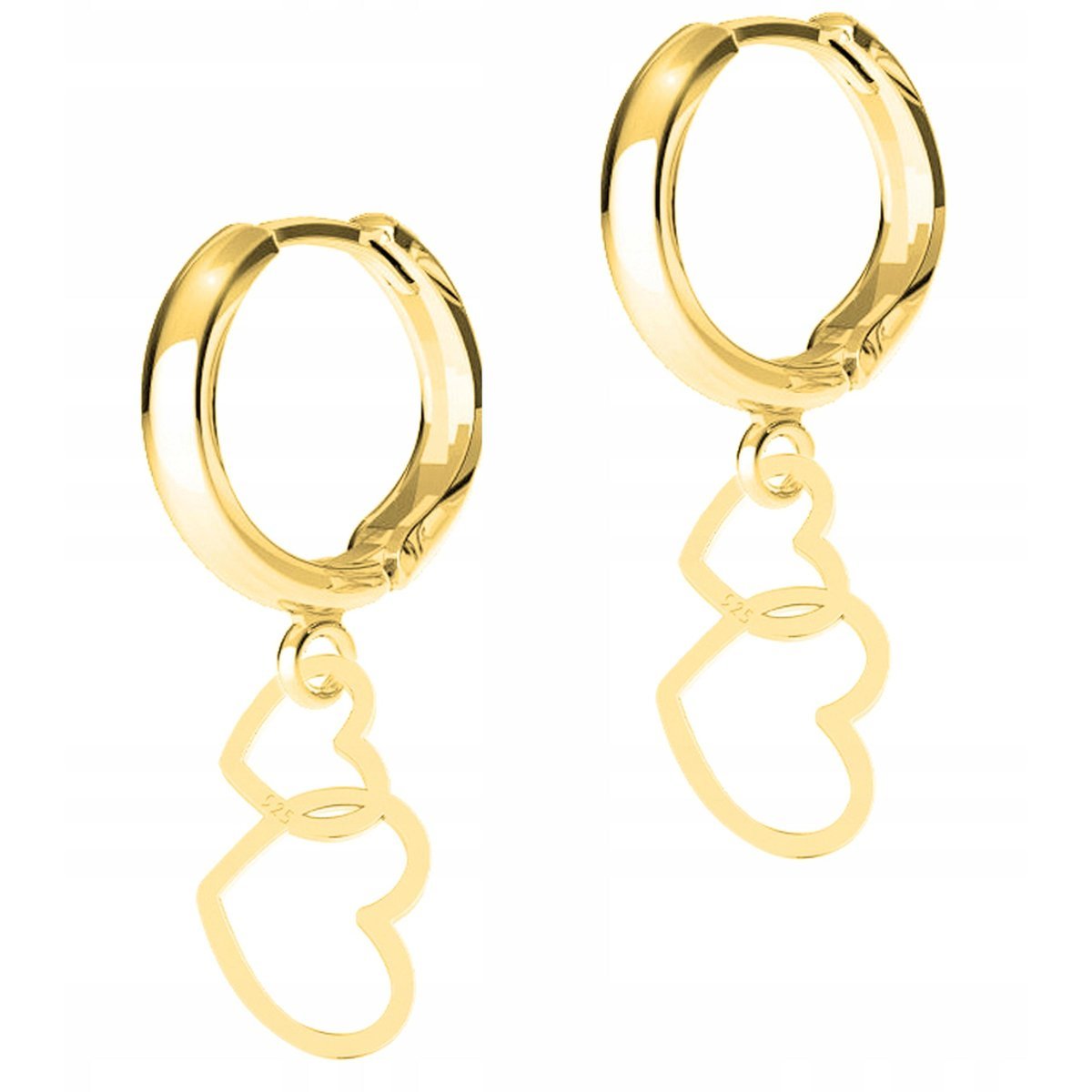 Złote Kolczyki Dwa Serca Serduszka Love Hearts Blaszki SREBRO 925